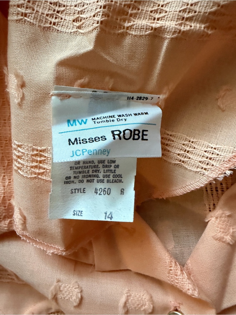 NWT Vintage 1970’s ILGWU Peach Eyelet Western Boho Button Up Maxi Shirt Dress 14 - Picture 9 of 10